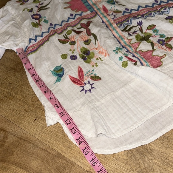 AP.NY New York Embroidered Floral Birds Embroidery Button Front Blouse Top Gauze - Picture 6 of 12